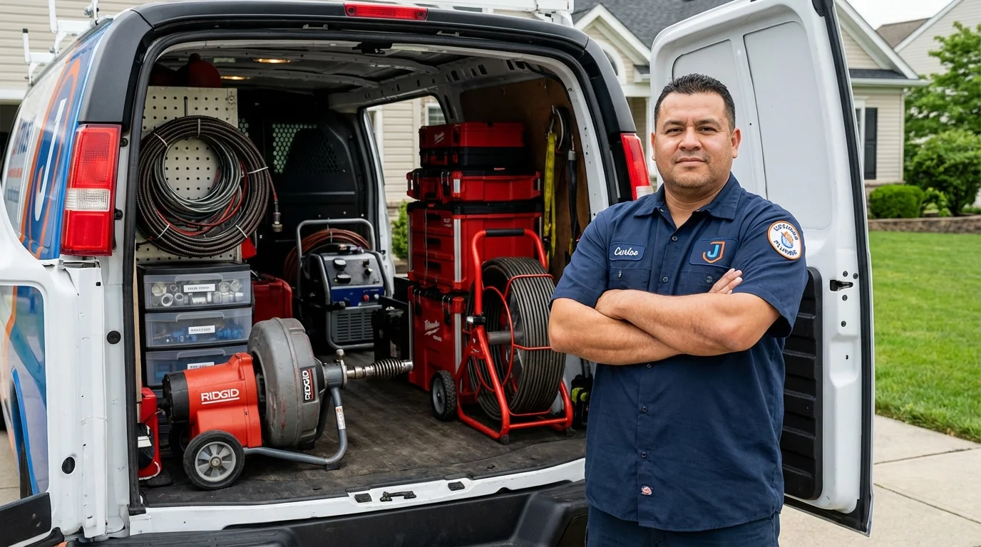 Professional drain cleaning equipment and Johns Plumbing LLC plumber in Alpaugh