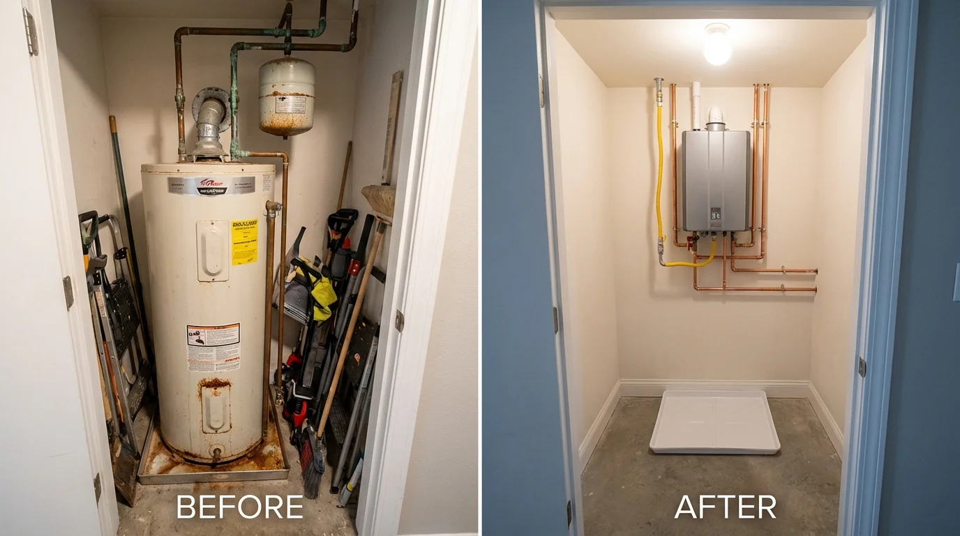 Tank water heater versus wall-mounted tankless unit comparison for Alpaugh, CA homeowners