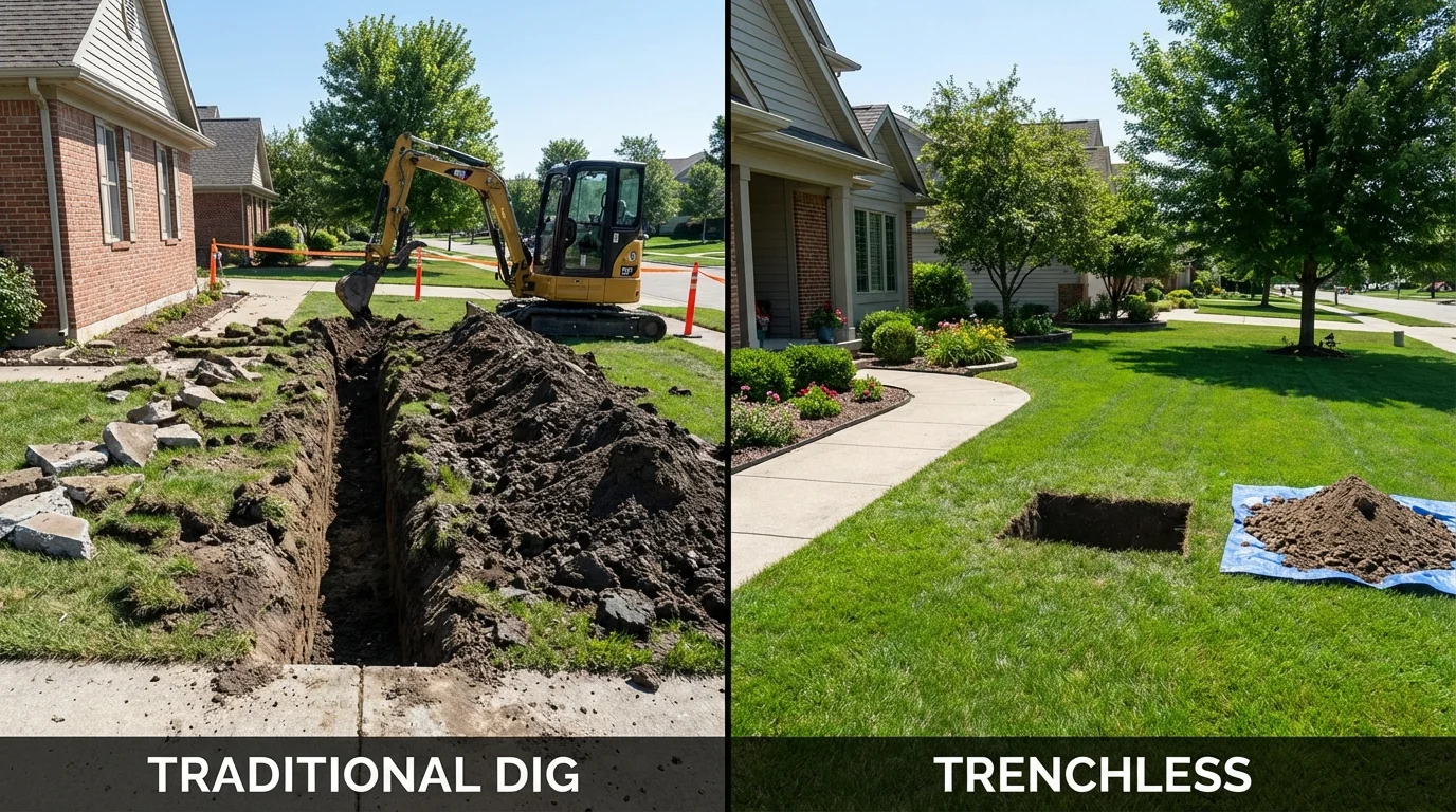 Trenchless sewer repair with minimal yard damage versus traditional excavation in Alpaugh, CA
